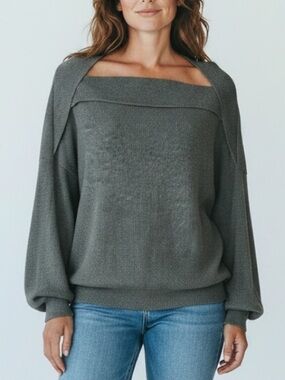 Saints & Hearts Off Shoulder Sweater Oversized Green Slouchy Knit Pullover
